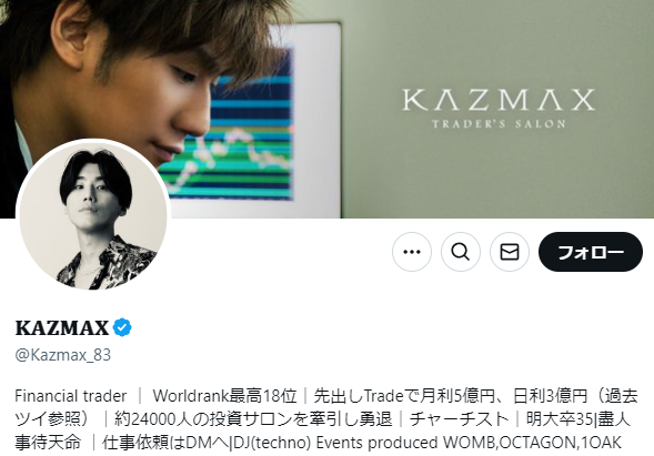 株プロフェットに関わていた「KAZMAX（吉澤和真）」の公式X