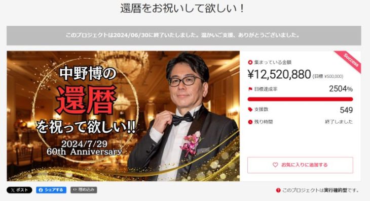 中野博のクラウドファンディング
