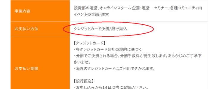 投資部の支払い方法