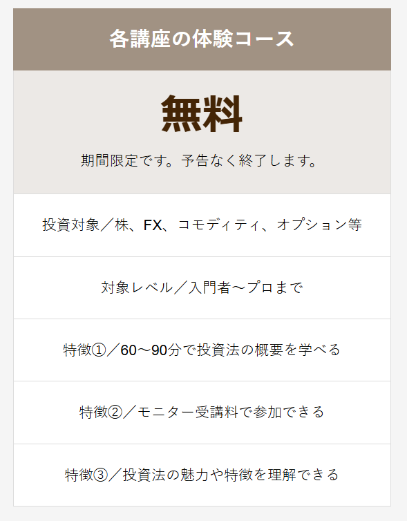 投資の学校プレミアムの無料コース