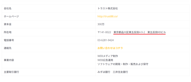 TRUST株式会社の住所
