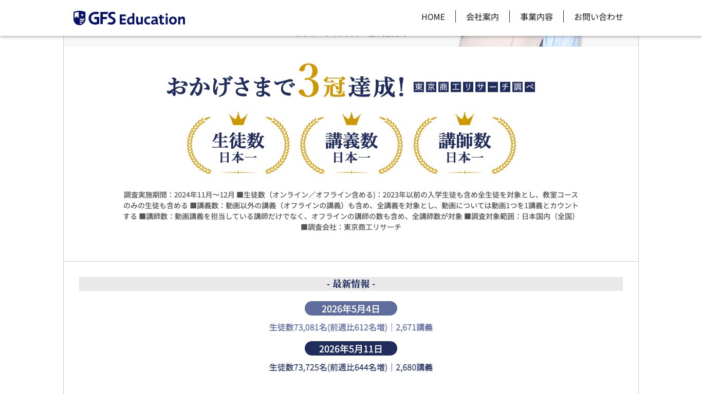 株式会社GFS Education公式サイトの実績表示